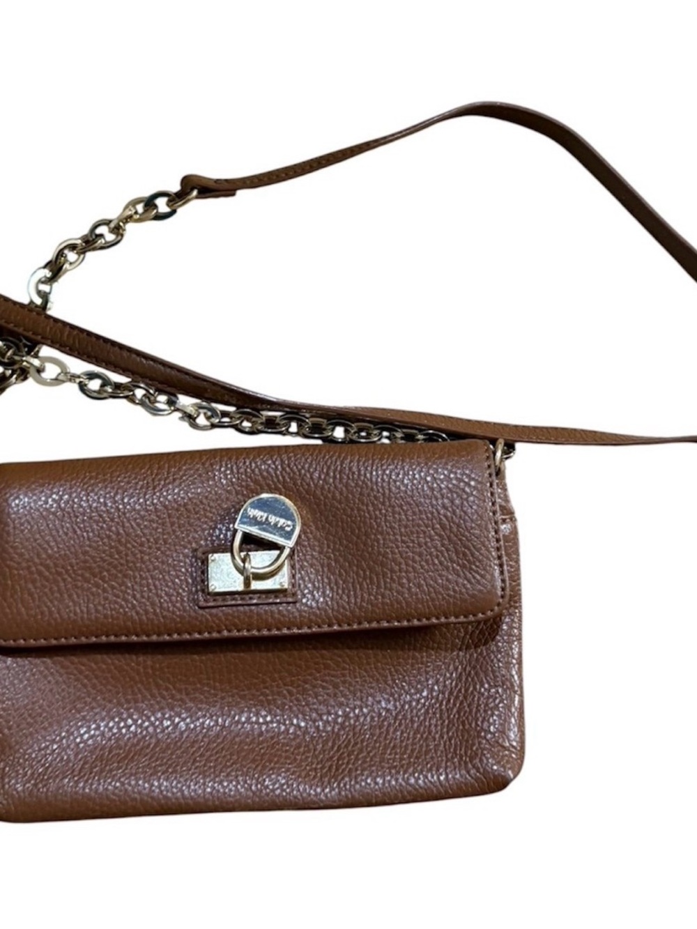 Calvin Klein Brown Pebble Leather Chain-Accent Crossbody